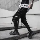 Брюки-султанки мужские хлопковые, уличная одежда, Джоггеры в стиле хип-хоп, повседневные облегающие спортивные штаны с лентами и боковыми карманами, черные, на весну
