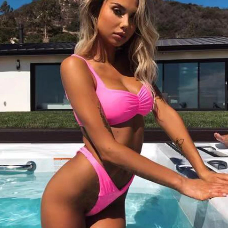 neon pink bikini purple bikini swimsuit cut out pushup swimwear women women swimsuit sexy bikini reflective bathing suit