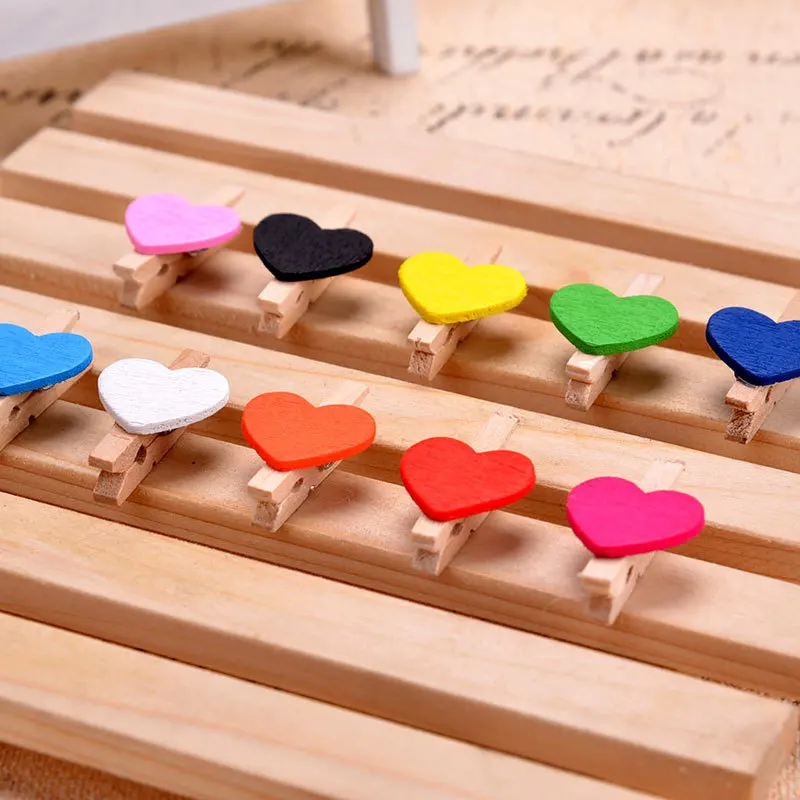 10 шт./лот цветные мини зажимы для рукоделия с сердечками деревянные заметок