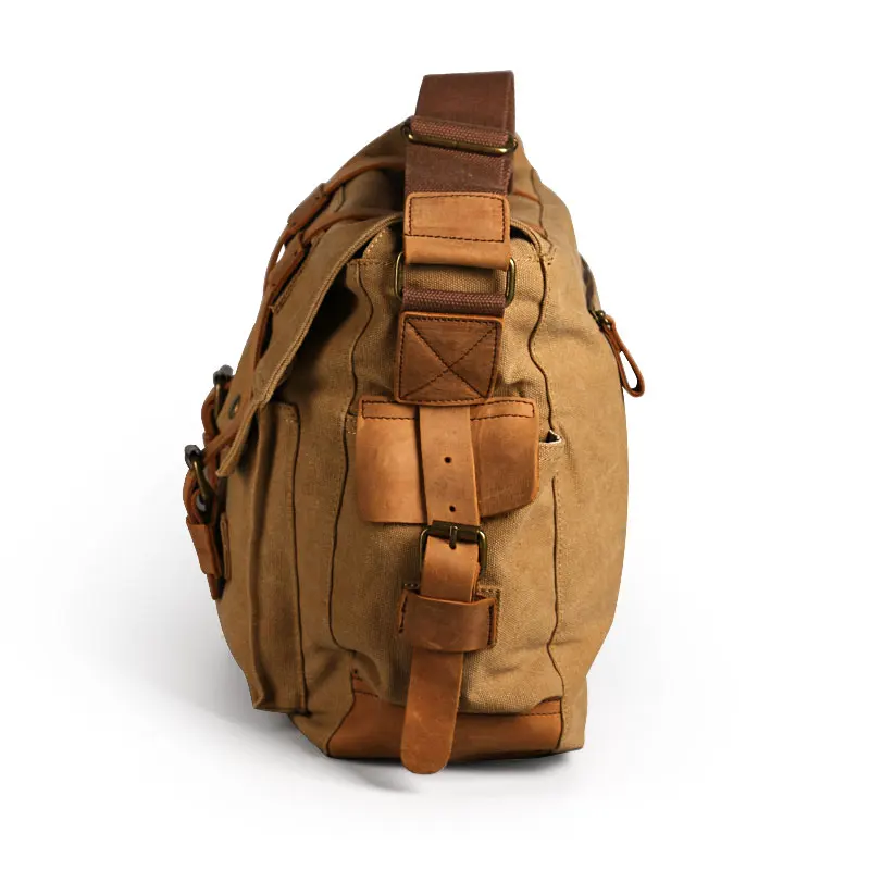 2019 Fashion Canvas + Real Cowhide Leather Vintage Travel Flap Shoulder Diagonal Men Bag Messenger Bags