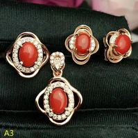 kjjeaxcmy boutique jewels 925 pure silver inlaid large natural red coral female pendant pendant ring 3 sets of gold