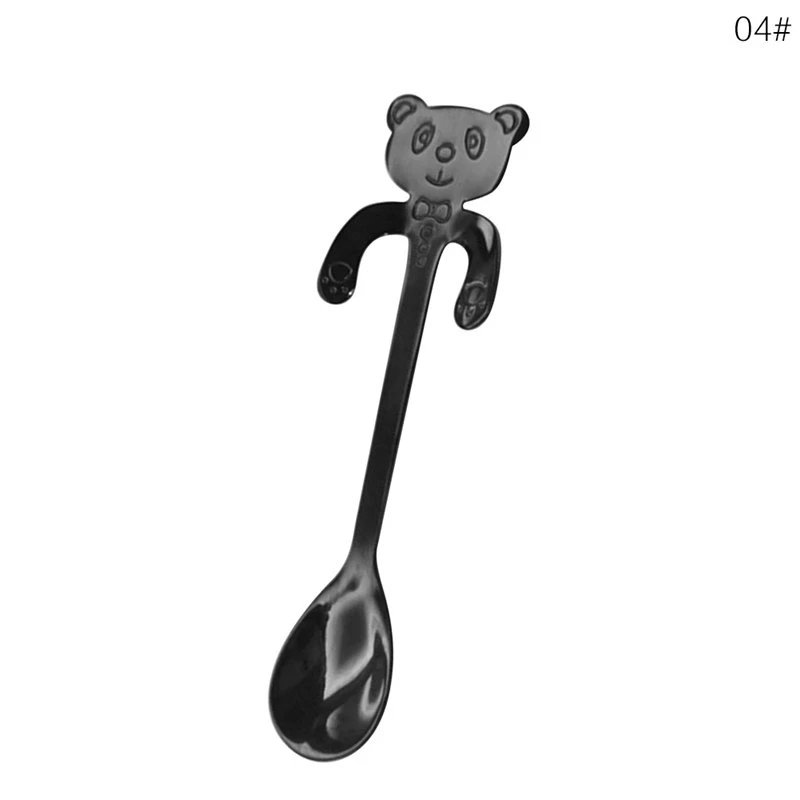 Black Bear Aihogard, 1 шт., нержавеющая сталь, мультяшный медведь, гитара, ложка, креативная, молоко, кофе, ложка, мороженое, чайная ложка, Аксессуары для посуды - Цвет: Black Bear