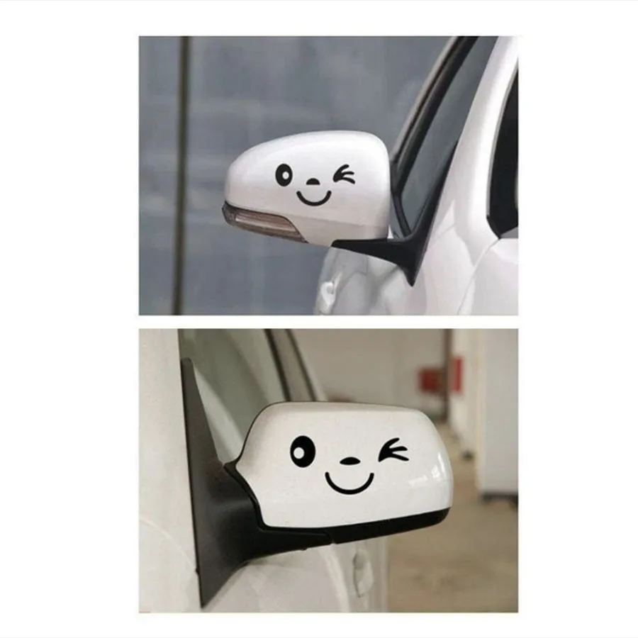 funny rearview mirror car sticker reflective smiling face vinyl decal auto accessories 2pcs/set for volkswagen ford audi opel | Автомобили