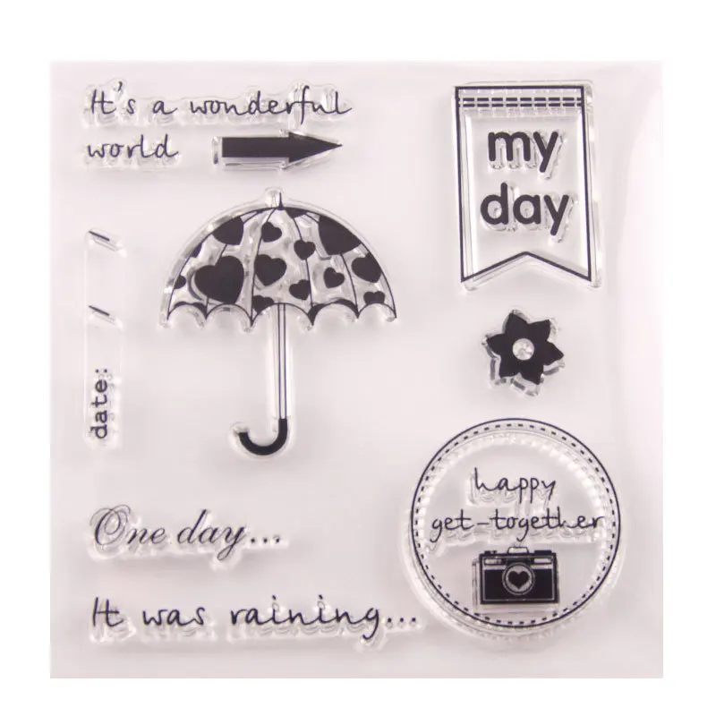 10-Heart Umbrella Happy Ribbon прозрачные силиконовые штампы DIY тиснение для скрапбукинга карты искусство кенгуру колесо стрелка зимний цилиндр зонтик - Цвет: 10-Heart Umbrella
