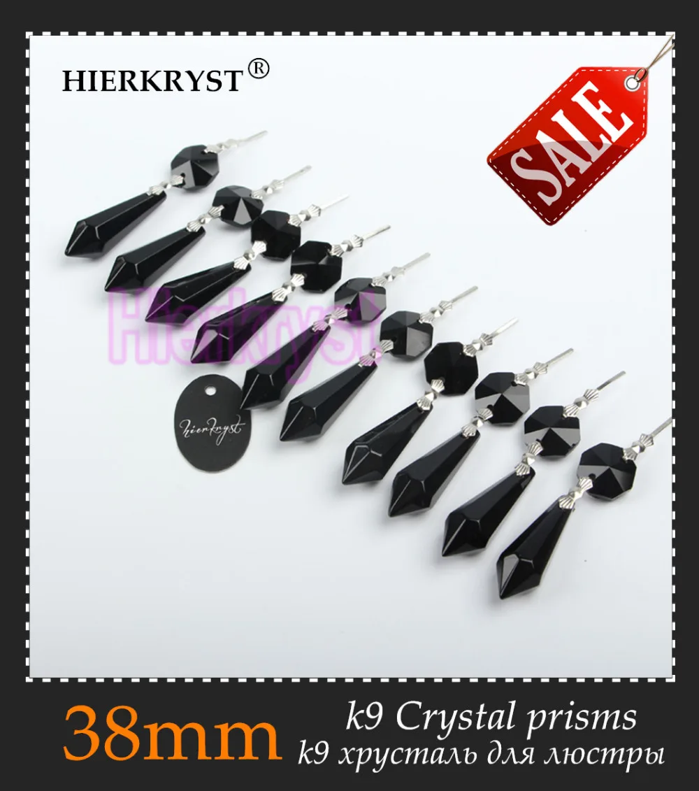 

HIERKRYST 10 pcs/lot Black Chandelier Glass Crystals Lamp Prisms Parts icicle Hanging Pendants 38mm 1.49" #2098-4