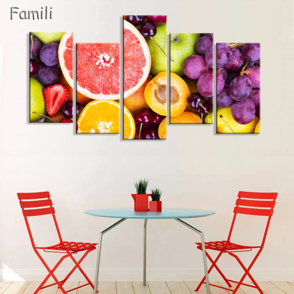 

5 Panel Modern Flower fruit Abstract Print Frameless Canvas Art Painting Home Decoration Modular Picture for Living Room Wall
