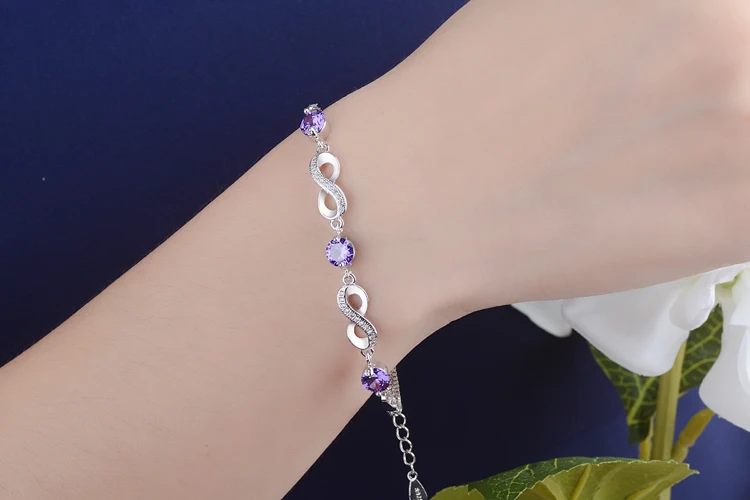 Fashion Round Purple Crystal Women Bracelet Jewelry Silver Plated Bangle Shining Zircon Stones Around Dropshipping | Украшения и