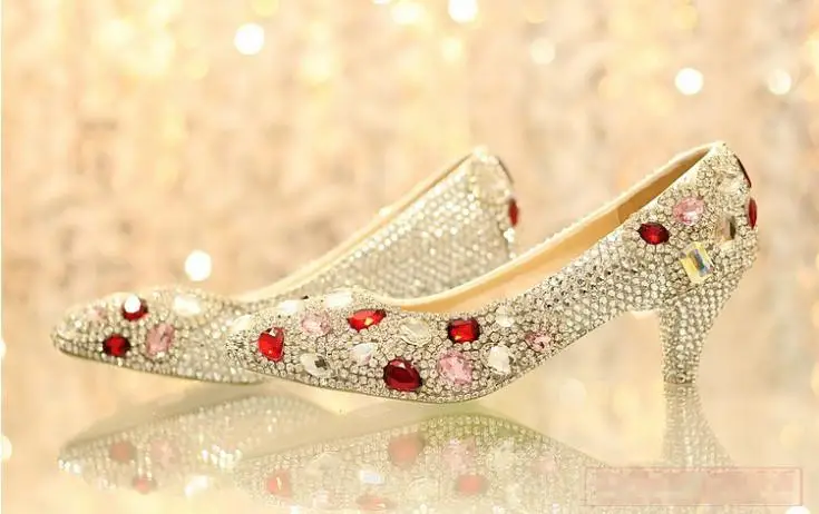 Фото Свадебные платья на низком каблуке 5 см Женская формальная обувь с кристаллами