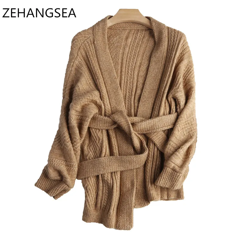 

ZEHANGSEA- ladies cashmere cardigan 18 new classic thick cardigan soft loose simple casual women's cardigan coat-Free shipping