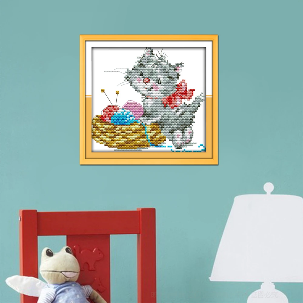 Joy Sunday мультяшный стиль вышитый котенок ткань для вышивки крестиком наборы