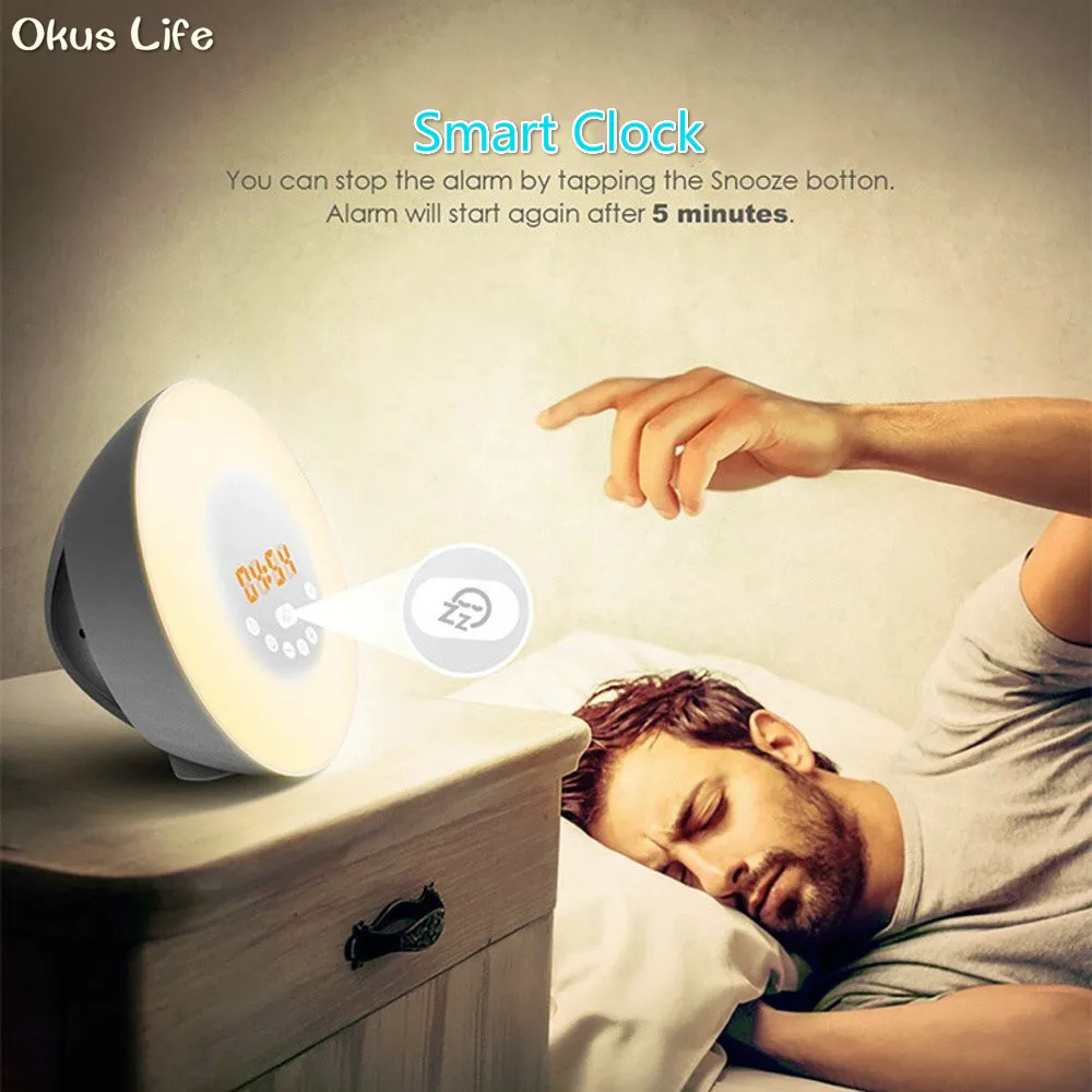 Новейшая модель Touch зондирования цифровой будильник Sunrise Sunset светодиодный Wake Up