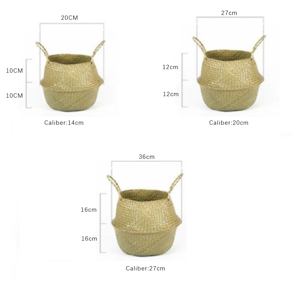 Wicker Baskets For Plants Foldable Natural Woven Seagrass Belly Storage Basket Rattan Flower Pots Laundry | Дом и сад