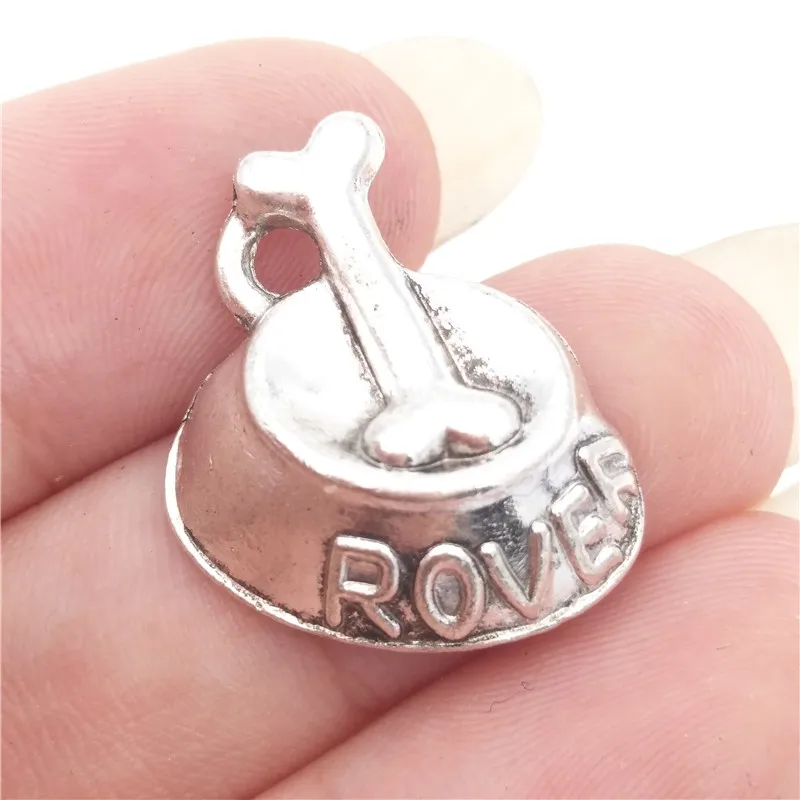 Оптом 30 цинковый сплав Античная Посеребренная Чаша для собак Ровер амулеты