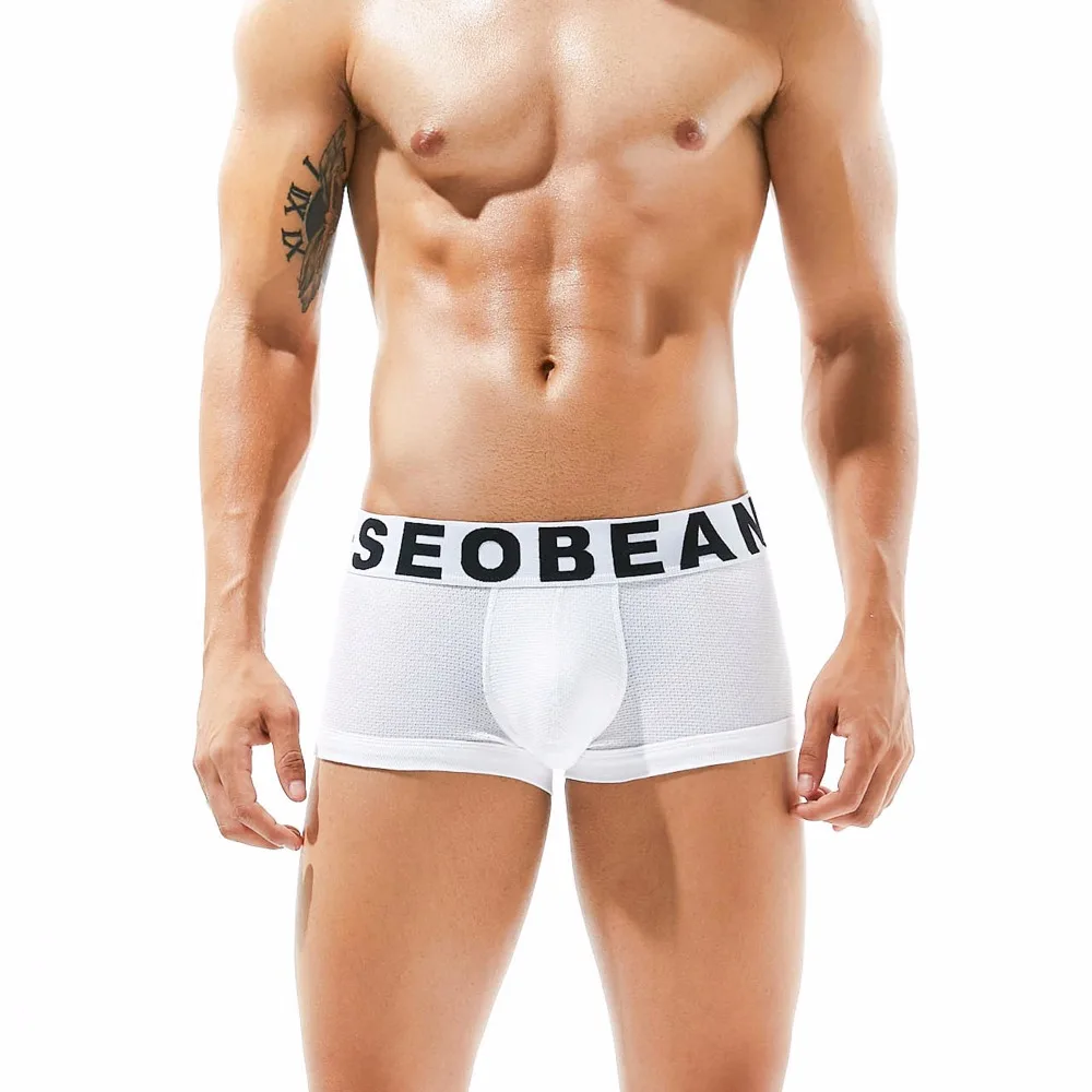 

Hot!brand SEOBEAN Men's sexy boxers underwear fashion breathe male gay underwear transparent underpants mens boxer shorts