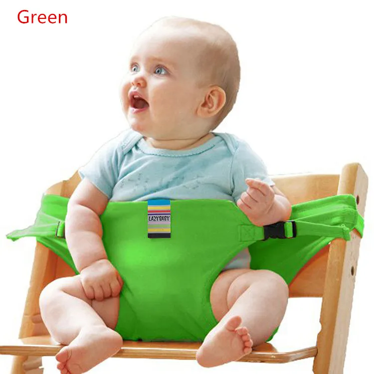Green Детское обеденное кресло из чистого хлопка с ремнем безопасности, переносное кресло для обеда, растягивающееся кресло для кормления с фиксированными ремнями - Цвет: Green