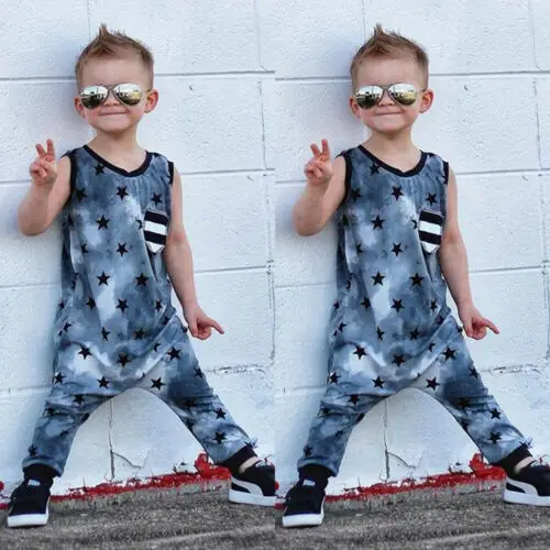 2019 Brand Cute Newborn Baby Boy Cotton Romper Jumpsuit Cool Clothes Summer New Stars Print Loose Soft Outfit Sunsuit |