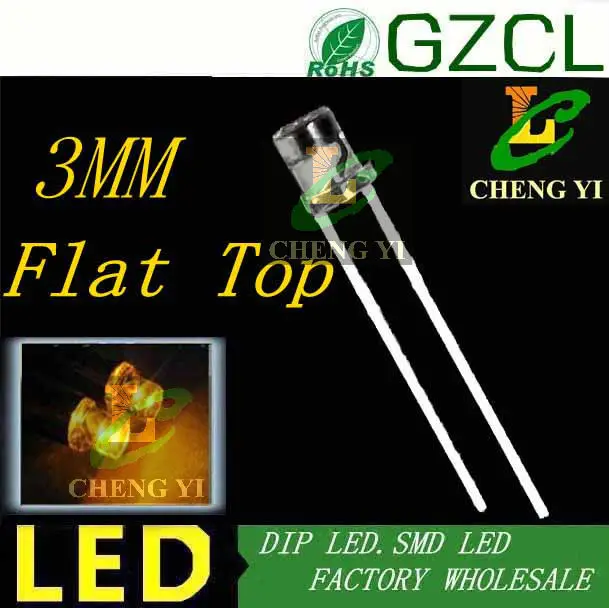 LED Производитель 3 мм led диод желтый плоский Топ DIP 2 0-2 5 V 585-595nm (Бесплатная доставка)