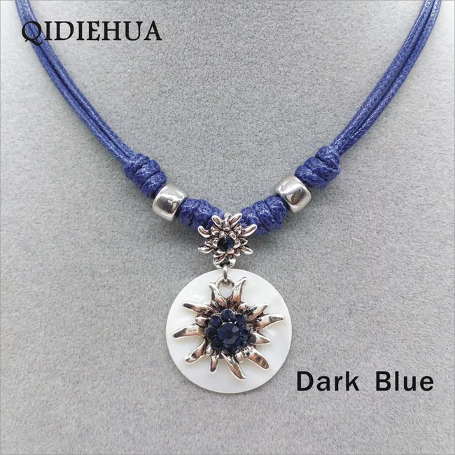 dark blue QIDIEHUA модное 12 цветов ожерелье Эдельвейс, натуральное ожерелье Октоберфест, ручная работа, ювелирное изделие - Окраска металла: dark blue