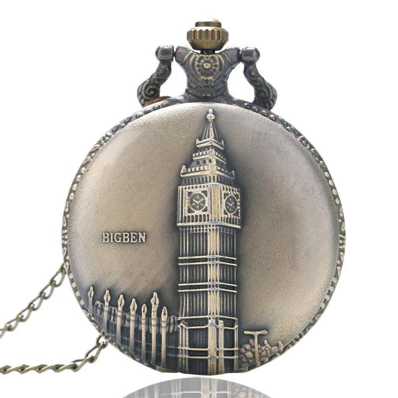 2018 Ретро Бронзовый Лондон BIGBEN кварцевые карманные часы Винтаж кулон цепи Для