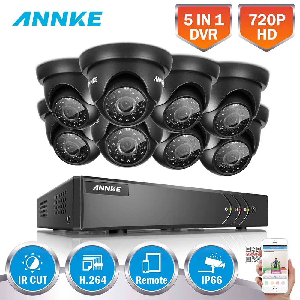 ANNKE полное наблюдение 8CH 1080N DVR и（8）HD 720P наружные устойчивые купольные камеры IP66