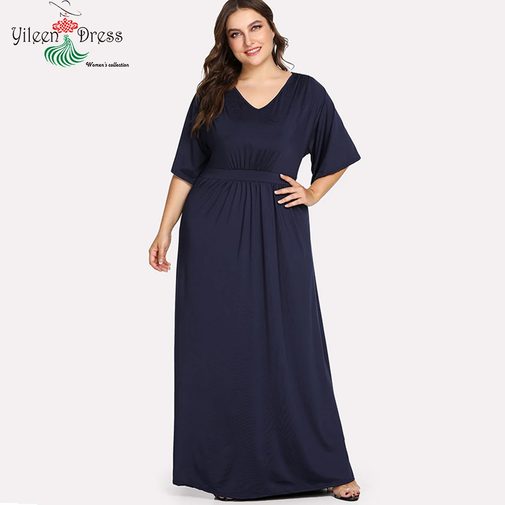 Фото Yileen Империя Глубокий V шеи платье плюс Размеры XL-6XL Для женщин Flare рукавом платья Yileen Империя Глубокий V шеи платье плюс Размеры XL-6XL Для женщин Flare рукавом платья