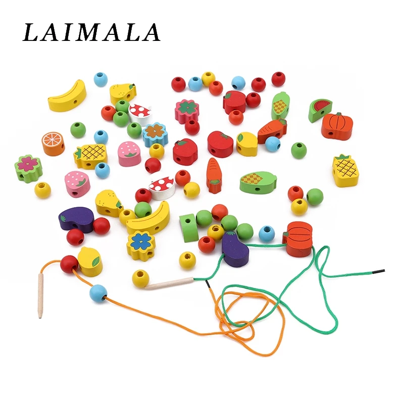 Деревянный ежик фрукты Детские тянущиеся бусы игрушки Веревка из бисера детские