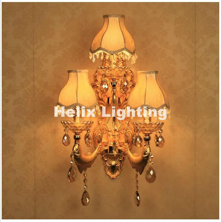 

New Arrival Crystal Wall Lamps 3 Lights Golden Color Vintage Wall Sconce Light E14 LED AC Crystal wall Bracket Bra Bed Lighting