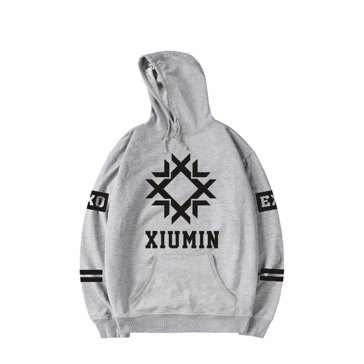 Худи с капюшоном и надписью Kpop Band EXO в стиле Харадзюку свитшот серого темно-синего