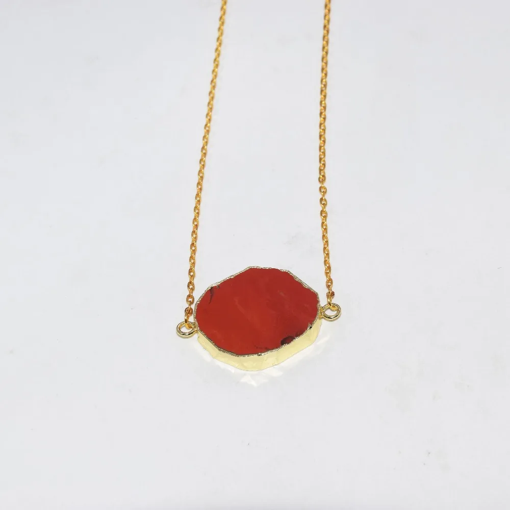 New Style Gold Bezel Irregular Bloodstone charm pendant necklace 2019 Red 2 loops rough natural slice stone chain women | Украшения и