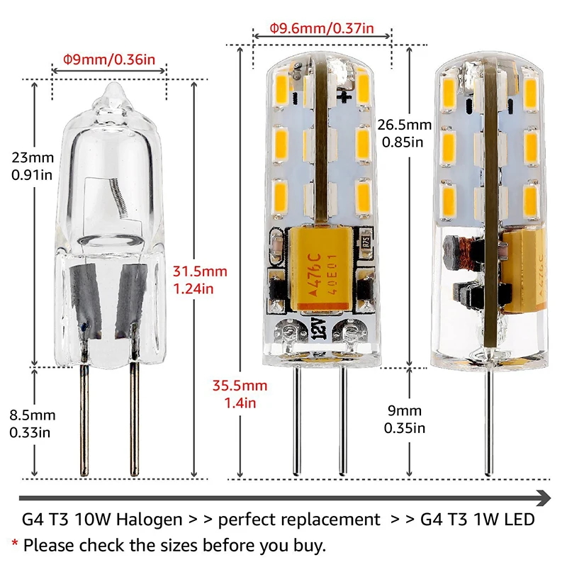6 шт. G4 Светодиодная лампа 12 В AC DC 1 5 Вт LED лампочки 360 Угол луча 3014SMD заменить 10