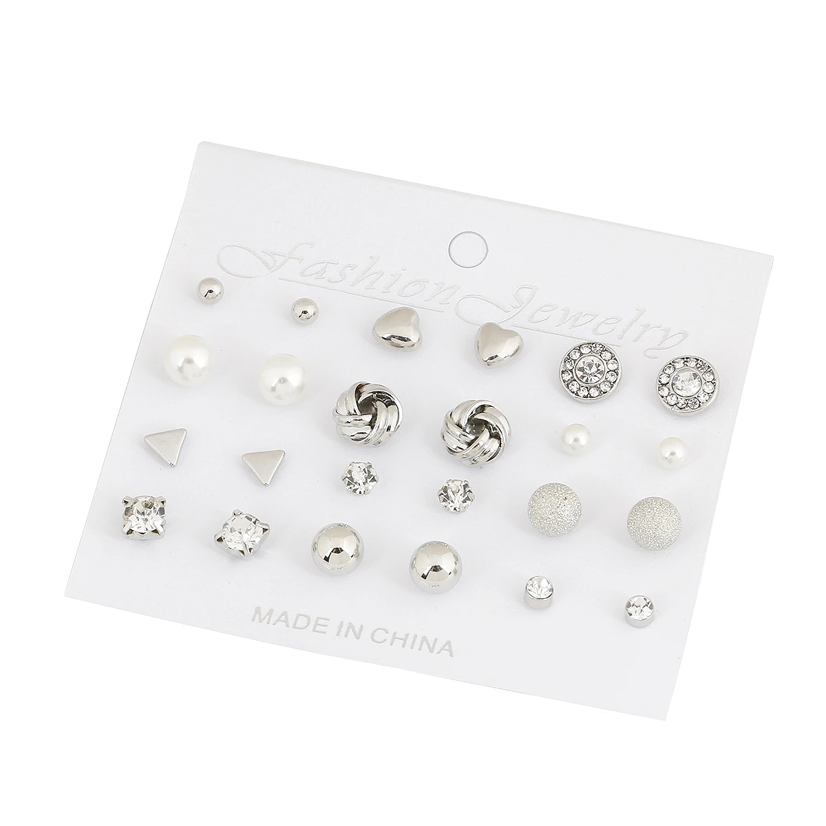 12 pair/bag Rhinestone Zircon Peach Heart Triangle Shape Trendy Pearl Earrings Gold&ampSilver For Women Jewelry | Украшения и