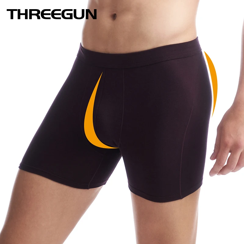 THREEGUN мягкий хлопок боксеры шорты мужские трусики слип с длинным мужчины