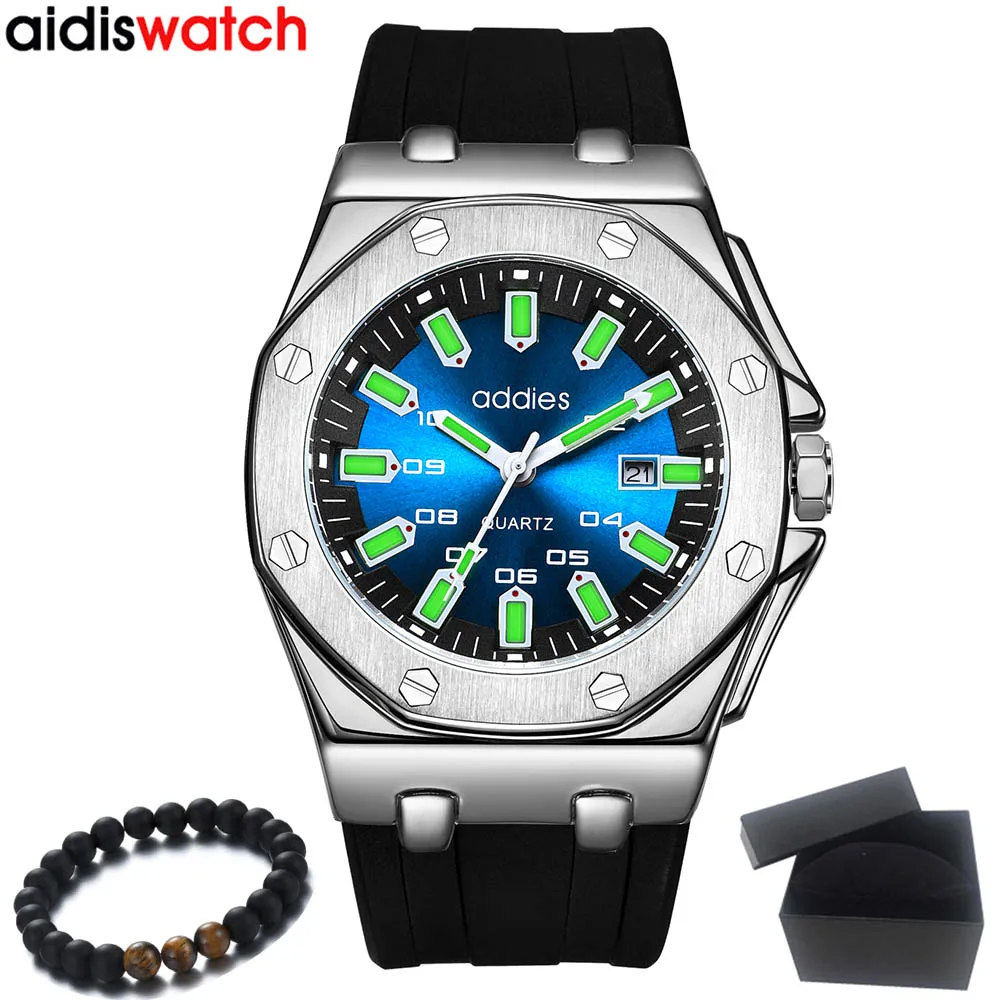 Silver blue Relojes, часы для мужчин, Aidis, модные спортивные кварцевые часы, мужские часы, Топ бренд, Роскошные, бизнес, водонепроницаемые часы, Relogio Masculino - Цвет: Silver blue