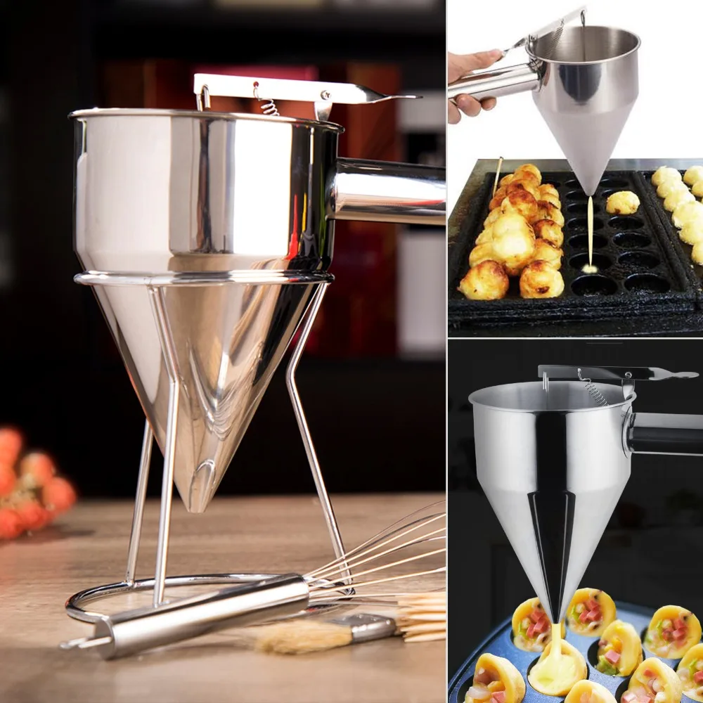 

Stainless Steel Small Octopus Balls Making Funnel Cupcakes Baking Dispenser with Rack Kitchen Utensils Funnel Tools