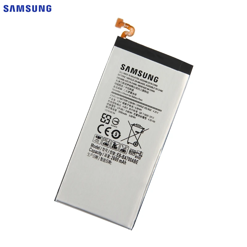Samsung оригинальная замена Батарея EB-BA700ABE для samsung Galaxy A7 SM-A700F SM-A700FD SM-A700S SM-A700L SM-A700 2600 мА-ч