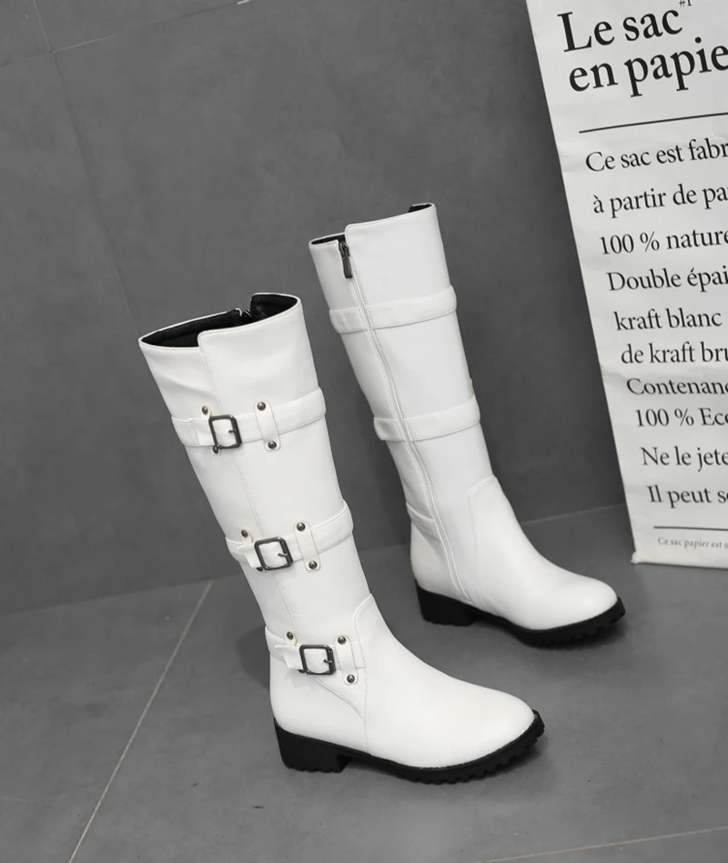 REAVE CAT/женские сапоги до колена; зимние теплые сапоги с круглым носком; botas feminino; обувь на молнии; ботинки для верховой езды на толстом каблуке с пряжкой; mujer; A1345