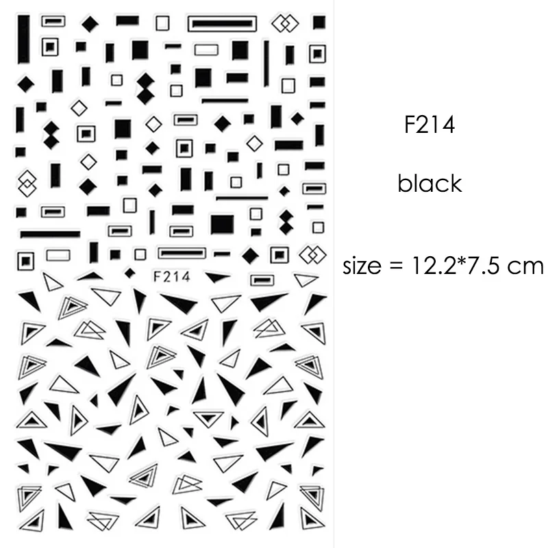 F214 Black F212-F218 наклейки для ногтей серии s F 12*7,5 см белый черный золотой серебряный узор самоклеющиеся наклейки для украшения ногтей - Цвет: F214 Black