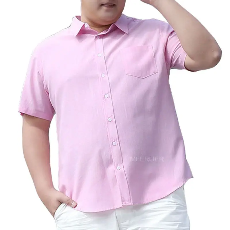 Розовый MFERLIER, летняя мужская рубашка, плюс размер, 5XL, 6XL, 7XL, 8XL, 9XL, 10XL, обхват груди 168 см, плюс zize, короткий рукав, 4 цвета, большие размеры, рубашки - Цвет: Розовый