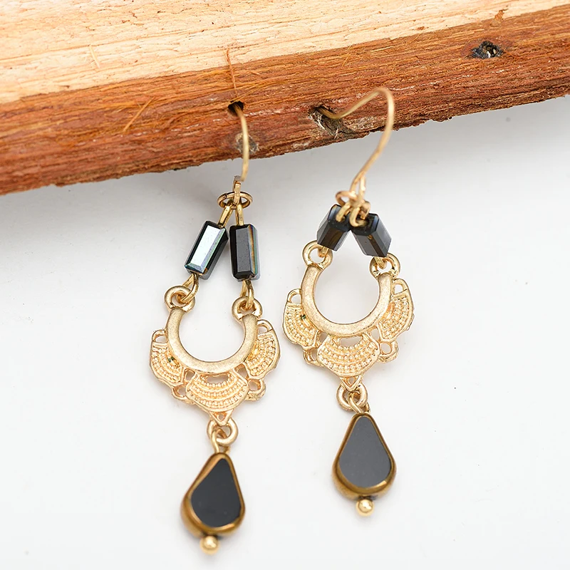 Женские Винтажные висячие серьги с текстурой золотые из цинкового сплава