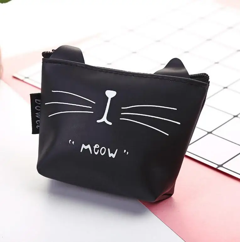 M014 Новинка года Для женщин кошельки Милая Черная кошка белый Кот прозрачная ПУ, кожаная монета кошелек сумка - Цвет: 2