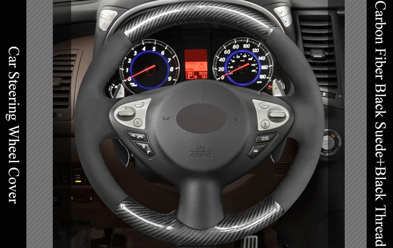 LQTENLEO углеродное волокно черная замша DIY крышка рулевого колеса автомобиля для Infiniti FX FX35 FX37 FX50 QX70 Nissan Juke Maxima sentra