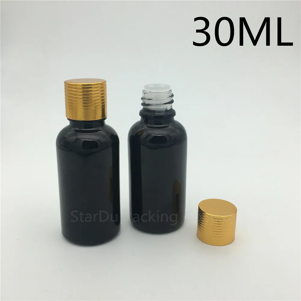 

Free Shipping 500pcs 30ML Black Glass Bottle Serum container 1oz Vials Essential Oil Bottle with gold screw cap Perfume bottles