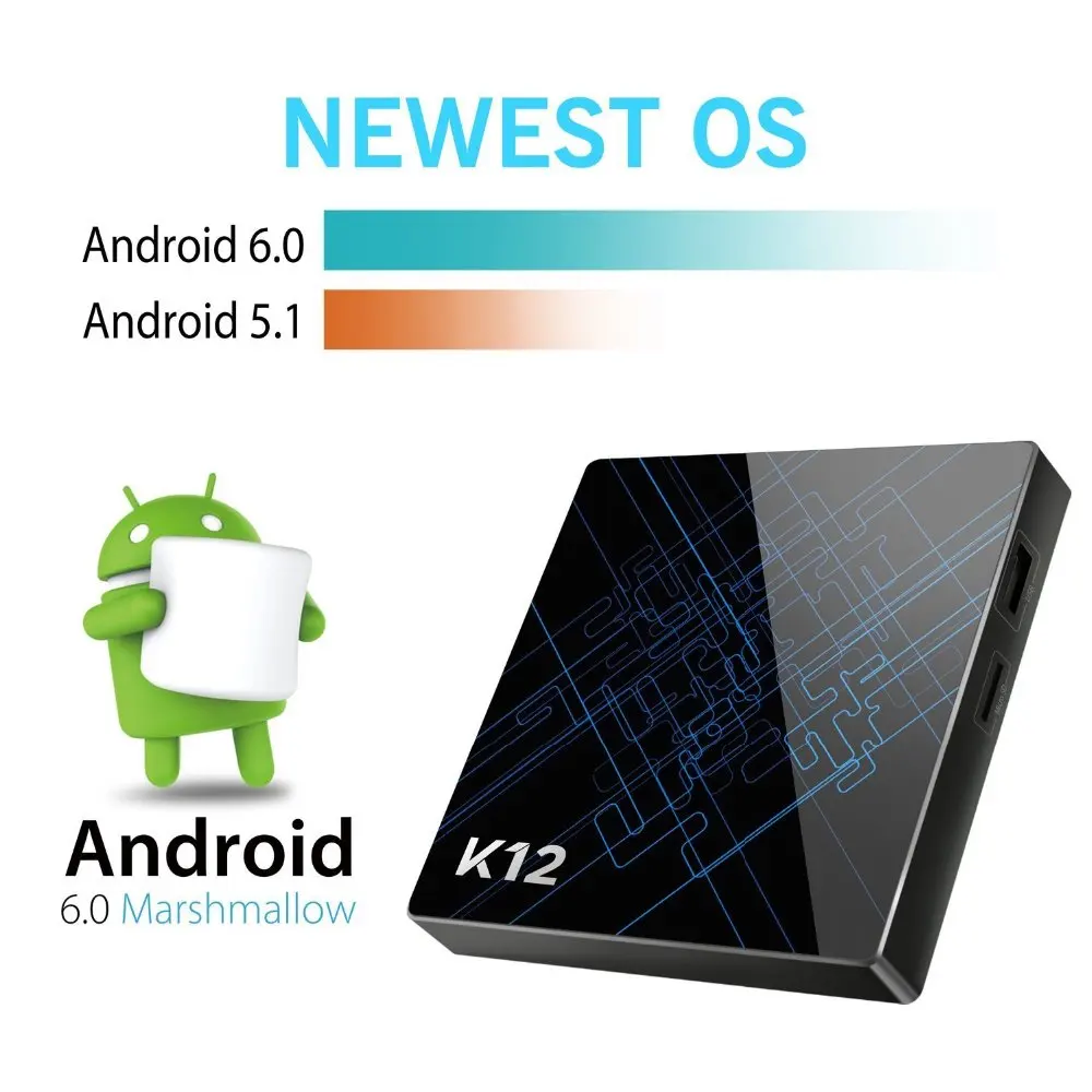 Qacqoc K12 Android 6.0 ТВ Box с Amlogic S912 Octa core 2 г/16 г WI-FI 5 г/ 2.4 Bluetooth4.1 4K2k HD декодирования H.265 Умные