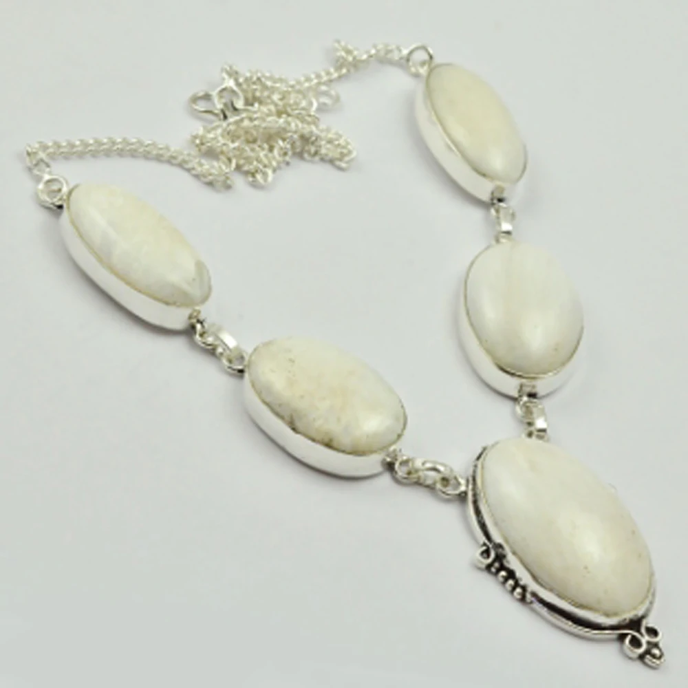 

White Jaspers Necklace Silver Overlay over Copper, 51cm , N2958