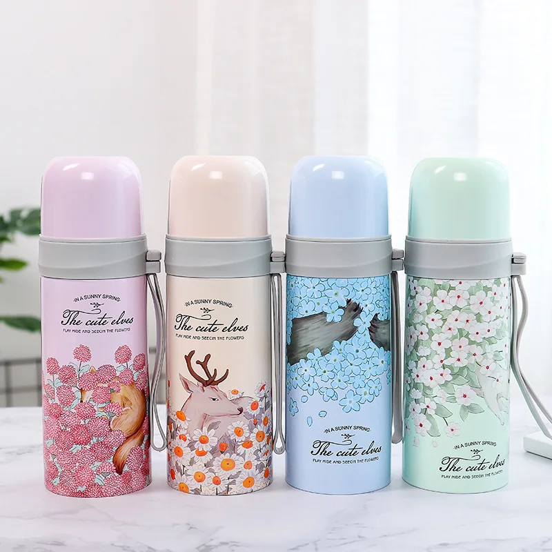 Bpa-Free 350/500 мл, вакуумные колбы Портативный силикагель веревка из нержавеющей стали Термос бутылка для воды мокко Олень Печать термос чашка