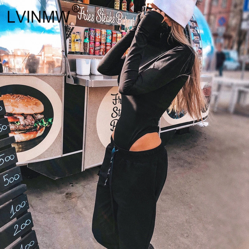 LVINMW черный хлопок водолазка обтягивающее Женское боди 2018 осень зима Длинные