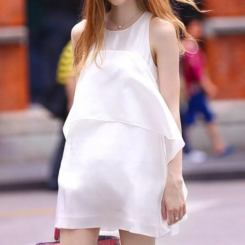 

Telotuny Maternity Dresses Pregnants Dress Women Sleeveless Solid Color Casual Dress Pregnant Sundress Pregnancy Dress #42