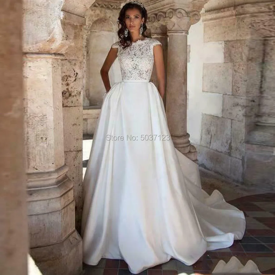 Атласные свадебные платья A Line Vestido De Noiva кружевные аппликации без рукавов с