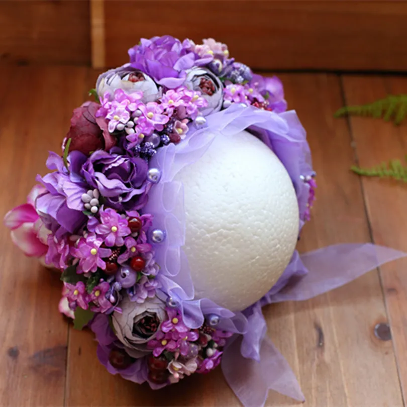 Шапочка для новорожденных девочек фиолетовая кружевная шапочка с цветными