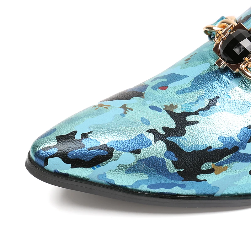 Christia Bella Gem Chain Men Loafers Camouflage Painted Genuine Leather Slipper Smoking Slip Ons Shoes Party Wedding Dress | Обувь